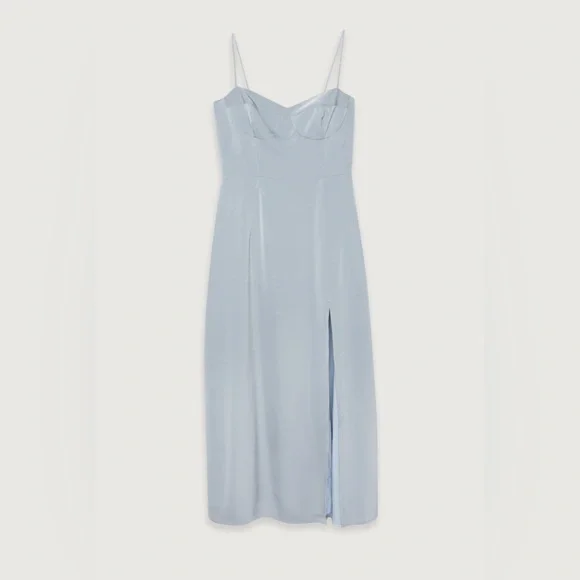 Elegant Light Blue Satin Slip Dress - Picture 2 of 11